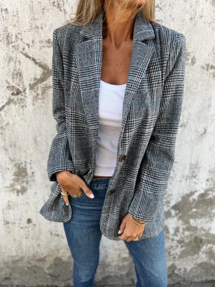 SESONGTILBUD TIL SUPERLAV PRIS🥰 CASUAL RUTETE BLAZER MED REVERS